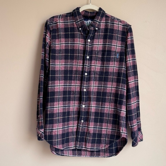 The Nutter by Chubbies Men Medium Flannel Button Up Shirt Navy Red Plaid‎ Collar - Picture 1 of 11